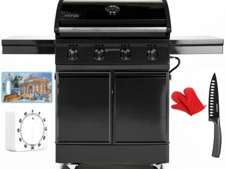 Tytus Freestanding 4-Burner Grill, Black S. Steel 304 + Accessories Bundle Sale