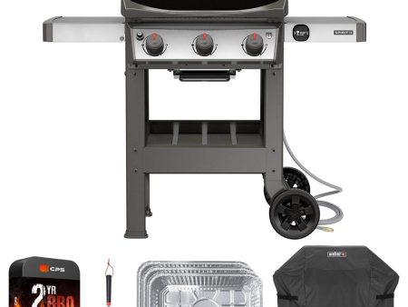 Weber Spirit II E-310 Natural Gas Grill, Black w  Grill Cover + Warranty Bundle Discount