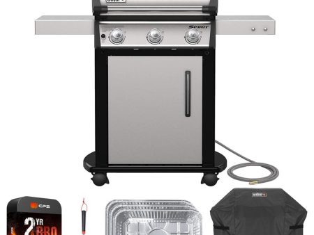 Weber Spirit S-315 Natural Gas Grill, Stainless Steel w  Grill Cover + Warranty Bundle For Cheap