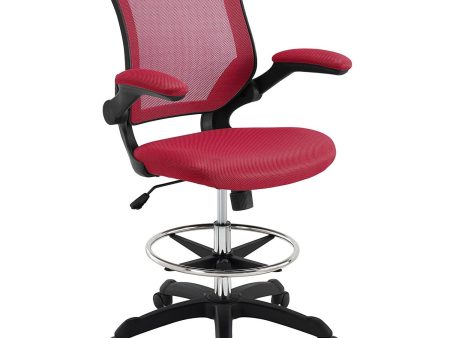 Modway Veer Drafting Stool-Chair with Wheels, Red Supply