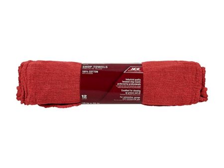 ACE Red Cotton Shop Towels 13 in. W X 15 in. L 12 pk Discount