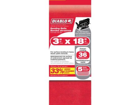 Diablo 18 in. L X 3 in. W 36 Grit Zirconium Oxide Sanding Belt 5 pk on Sale