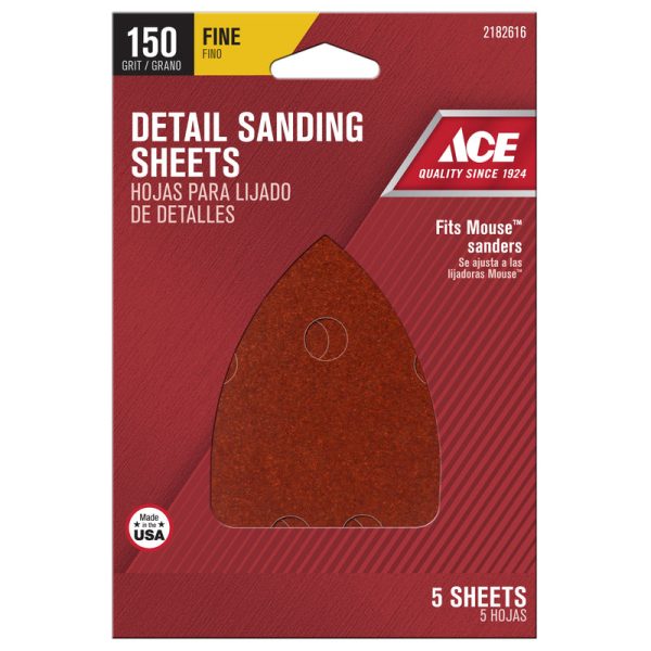 Ace 5 in. L X 3-1 2 in. W 150 Grit Aluminum Oxide Mouse Sandpaper 5 sheet Cheap