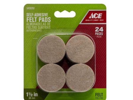 Ace Felt Self Adhesive Protective Pad Brown Round 1-1 2 in. W 24 pk on Sale