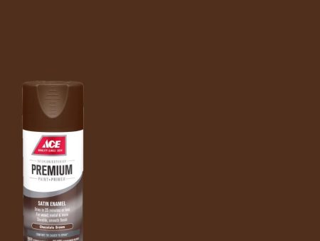 Ace Premium Satin Chocolate Brown Paint + Primer Enamel Spray 12 oz For Sale