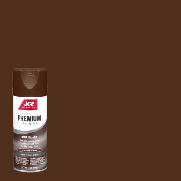 Ace Premium Satin Chocolate Brown Paint + Primer Enamel Spray 12 oz For Sale