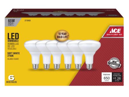 Ace BR30 E26 (Medium) LED Bulb Soft White 65 Watt Equivalence 6 pk For Discount