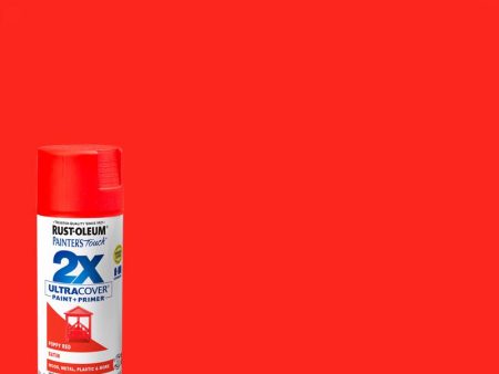 Rust-Oleum Painter s Touch 2X Ultra Cover Satin Poppy Red Paint+Primer Spray Paint 12 oz For Sale