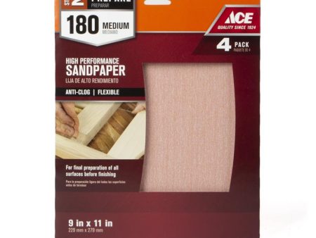 Ace 11 in. L X 9 in. W 180 Grit Aluminum Oxide All Purpose Sandpaper 4 pk Supply