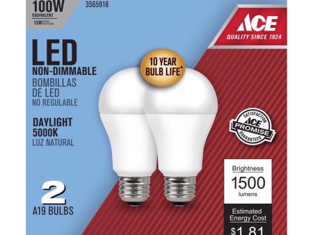 Ace A19 E26 (Medium) LED Bulb Daylight 100 Watt Equivalence 2 pk For Cheap