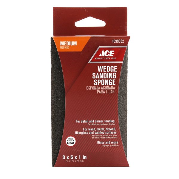 Ace 5 in. L X 3 in. W X 1 in. 80 Grit Medium Wedge Sanding Sponge For Cheap