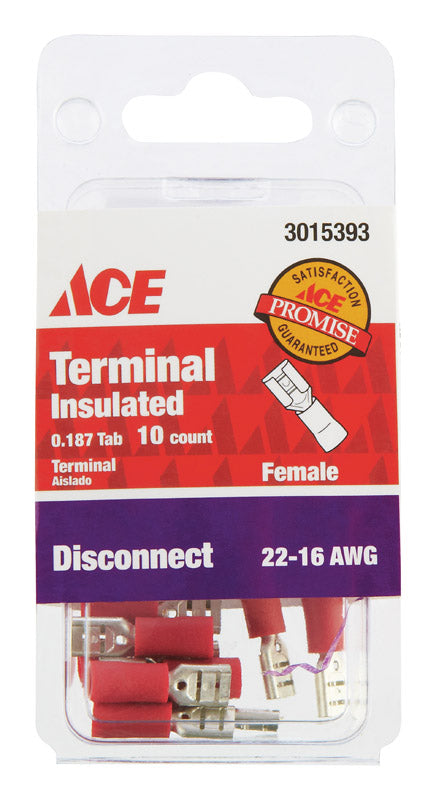 Ace 22-16 AWG Insulated Female Disconnect Red 10 pk Hot on Sale