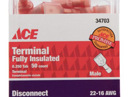 Ace Insulated Wire Male Disconnect Red 50 pk Online now