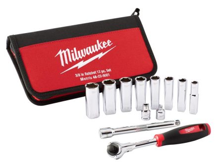 Milwaukee 3 8 in. drive Metric Pivoting Ratchet and Socket Set Hot on Sale