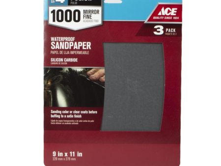 Ace 11 in. L X 9 in. W 1000 Grit Silicon Carbide Waterproof Sandpaper 3 pk For Sale