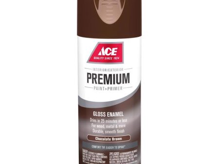 Ace Premium Gloss Chocolate Brown Paint + Primer Enamel Spray 12 oz Hot on Sale