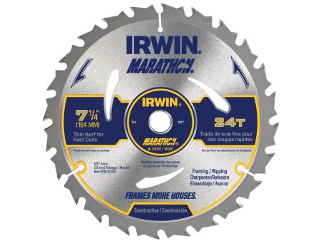 Irwin Marathon 7-1 4 in. D X 5 8 in. Carbide Circular Saw Blade 24 teeth 1 pk Supply