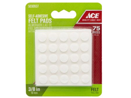 Ace Felt Self Adhesive Protective Pad White Round 3 8 in. W 75 pk Online now