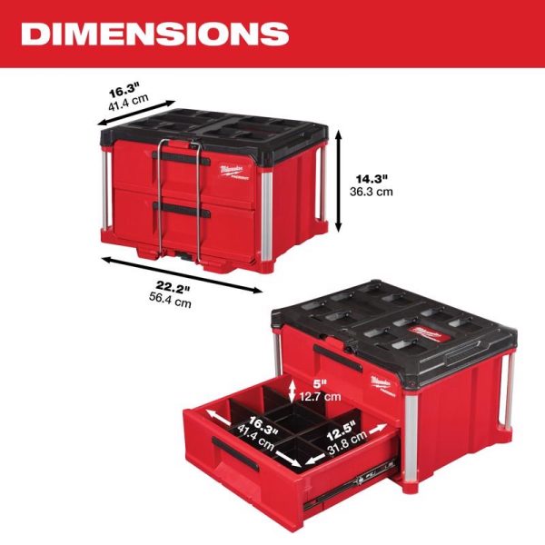 Milwaukee PACKOUT 22 in. Modular 2-Drawer Tool Box Black Red Online