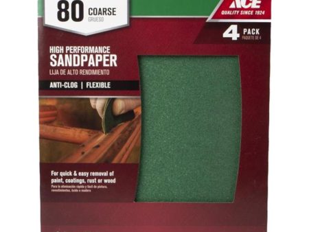 Ace High Performance 11 in. L X 9 in. W 80 Grit Aluminum Oxide All Purpose Sandpaper 4 pk Cheap