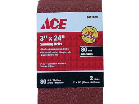 Ace 24 in. L X 3 in. W Aluminum Oxide Sanding Belt 80 Grit Medium 2 pc Online