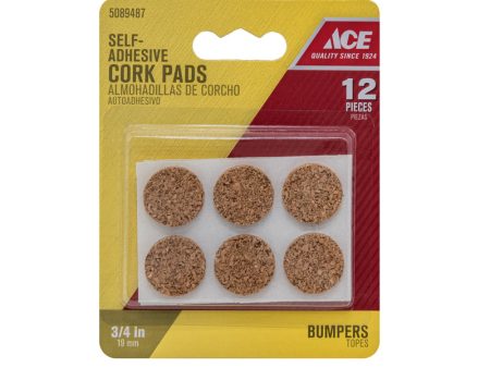 Ace Cork Self Adhesive Bumper Pad Brown Round 3 4 in. W 12 pk Online Sale