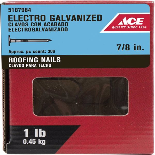 Ace 7 8 in. Roofing Electro-Galvanized Steel Nail Large Head 1 lb Fashion